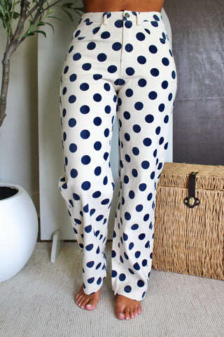 Sophie Dotted Straight Leg Pants • Cream/Navy