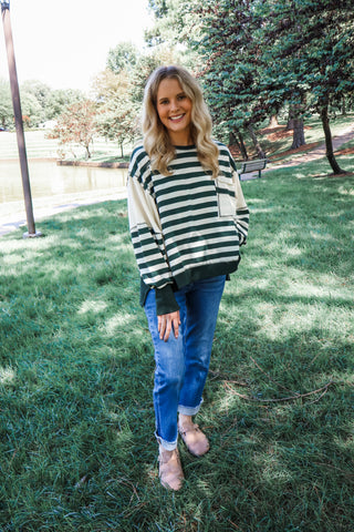 Seeing Stripes Oversized Pullover • Emerald