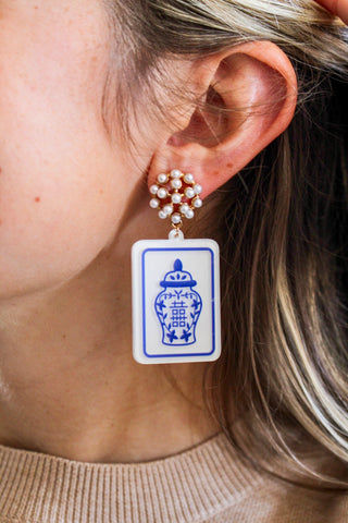 Statement Maker Tile Earrings • Blue