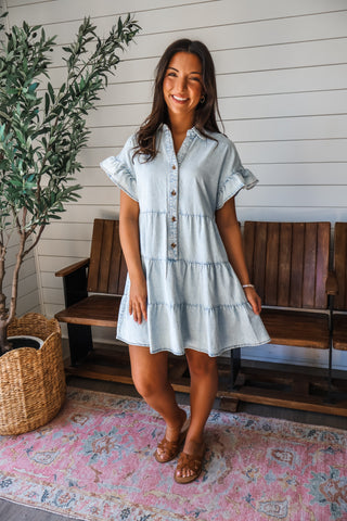 Sun Faded Denim Dress • Light Wash