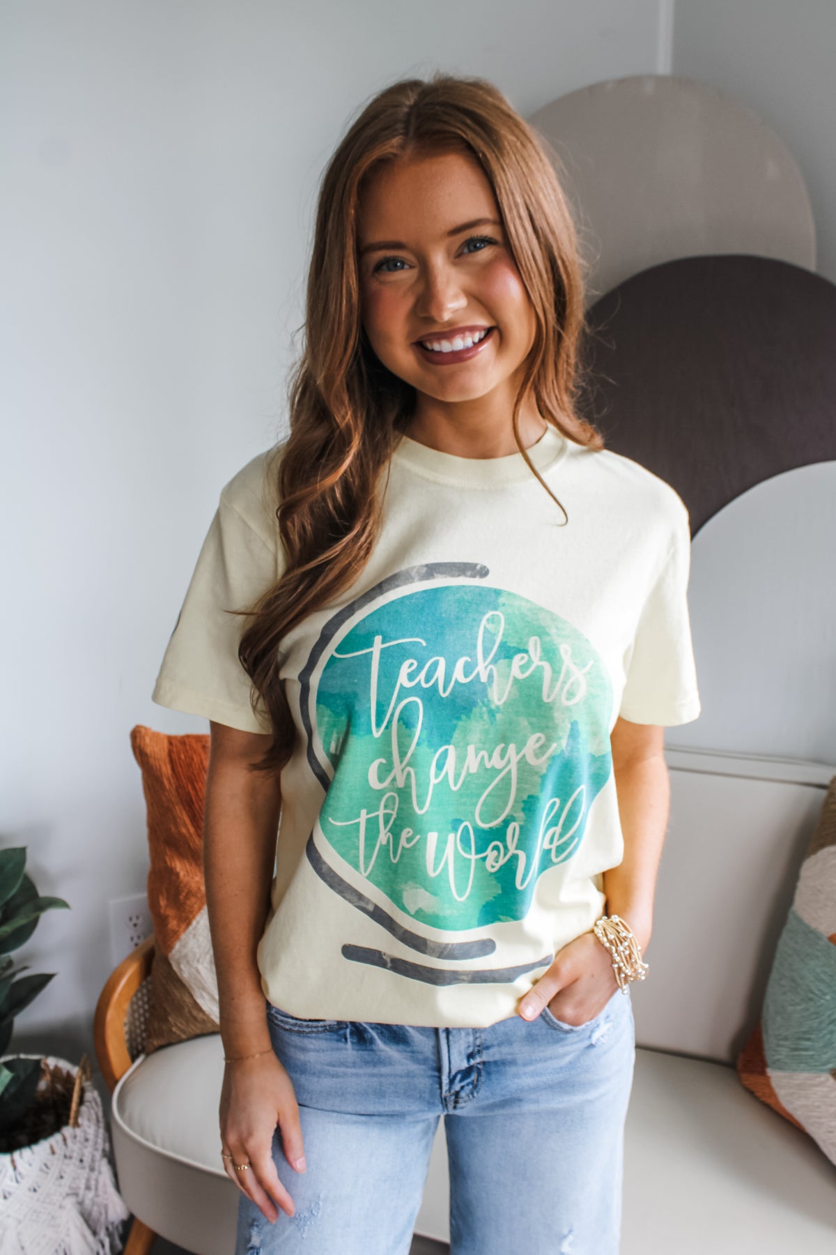 Teachers Change The World Graphic Tee • Lemon - FINAL SALE