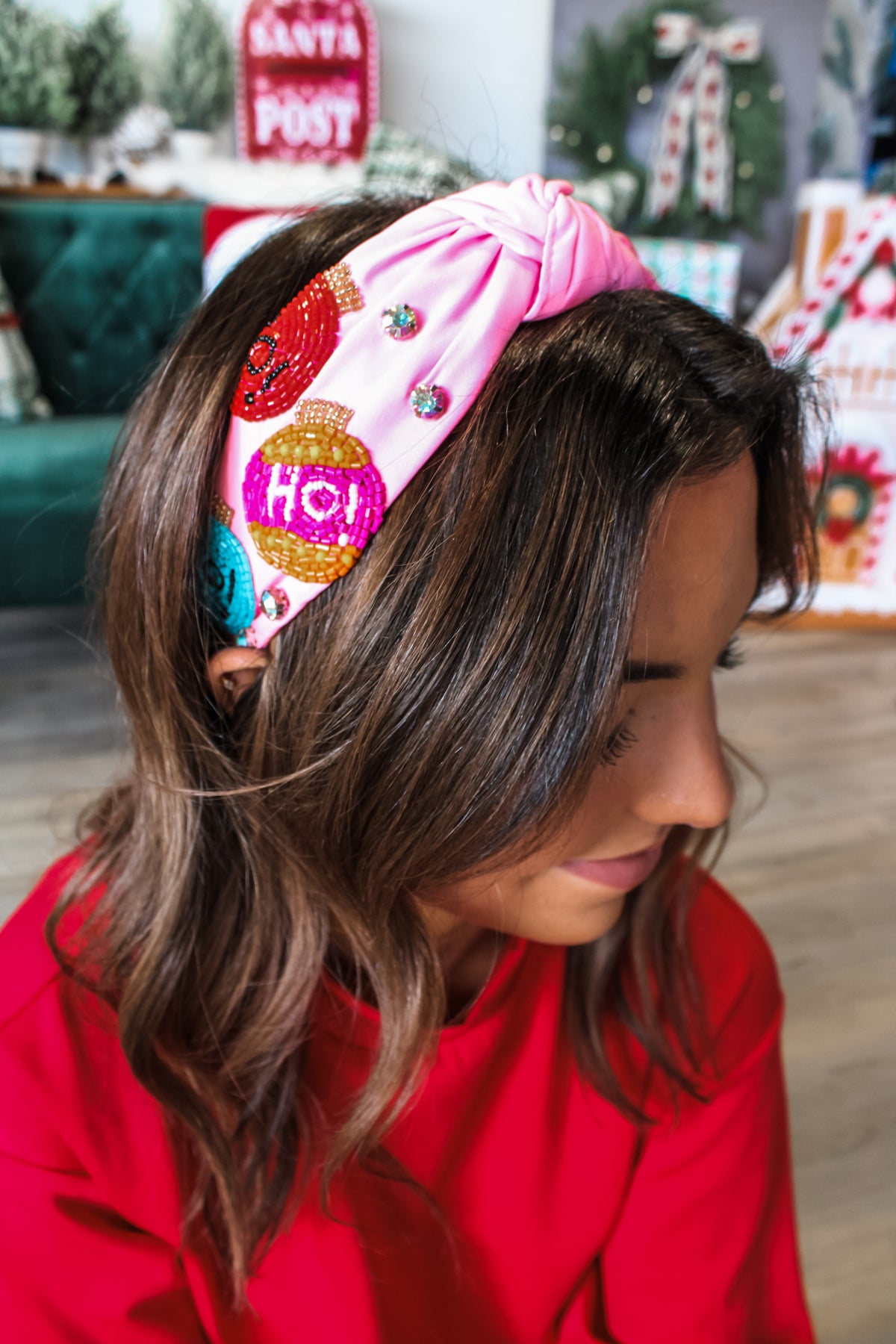 Deck The Halls Beaded Headband • Pink