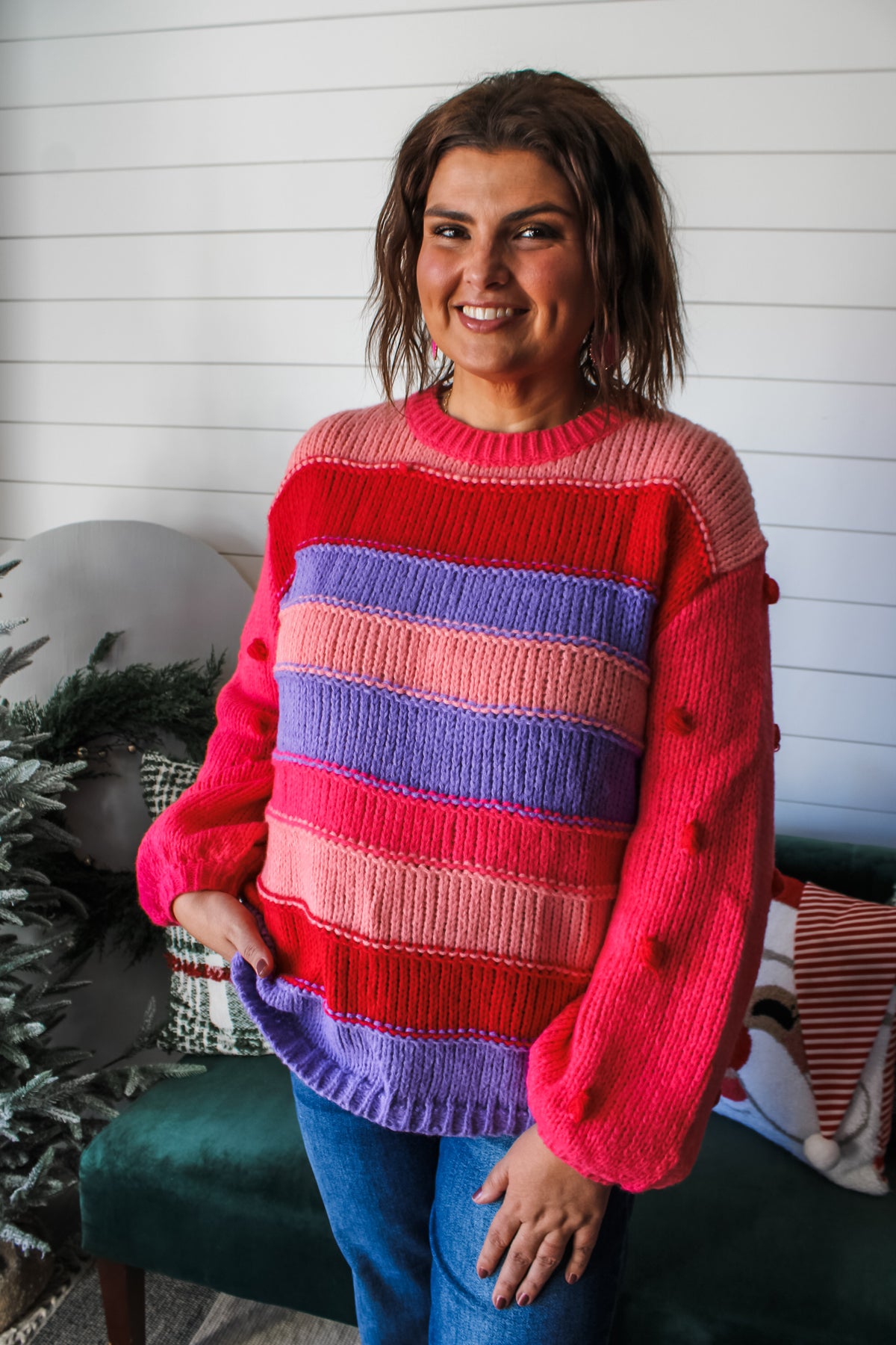 Mistletoe Kisses Stripe Sweater • Pink Mix