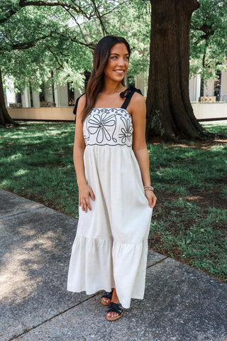 Pretty with a punch • oatmeal midi dress