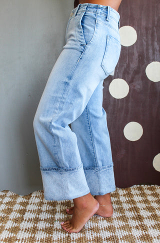 Harlow Patterned Cuff Jean • Light Wash