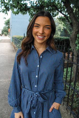 Ella Striped Pocket Dress • Blue