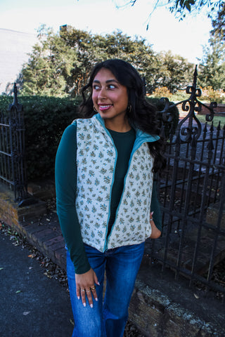 Winter Blooms Puffer Vest • Sage - FINAL SALE