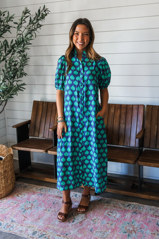 Effortlessly Elegant Shirtdress • Navy/Green