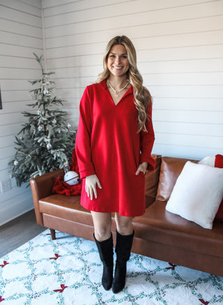 Merry Minimalist Pocket Dress • Red