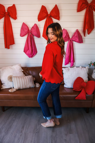 Sought-After Scallop Hem Top • Red - FINAL SALE