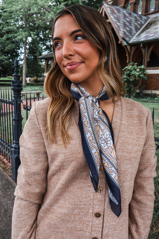 Pretty Petals Silk Scarf • Midnight Navy