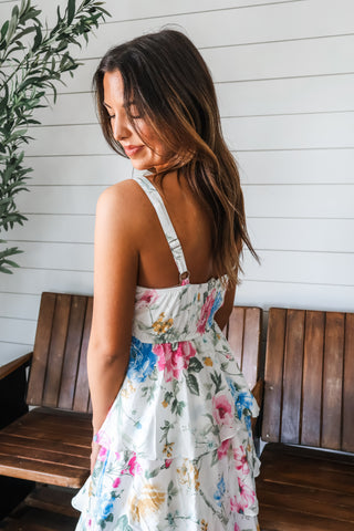Precious Petals Ruffle Midi • White Floral - FINAL SALE