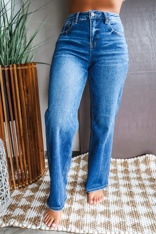 Caroline Relaxed Straight Leg | Tummy Control • Dark Wash