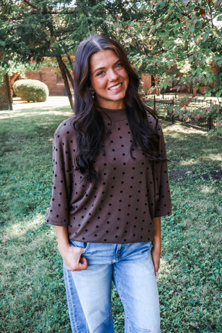 Dotted Dolman Mock Neck Top • Brown