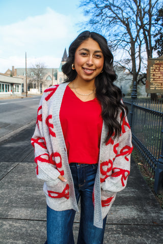 Always Believe Bow Cardigan • Red