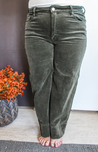 Milan Corduroy Wide Leg • Olive Moss - PLUS