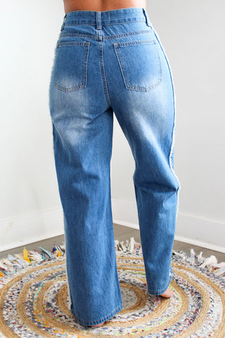 Vera Frayed Detail Wide Leg Pants