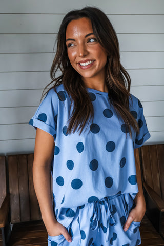 Major League Fun • blue polka dot top