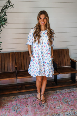 Bows & Blooms Pocket Dress • Blue Floral