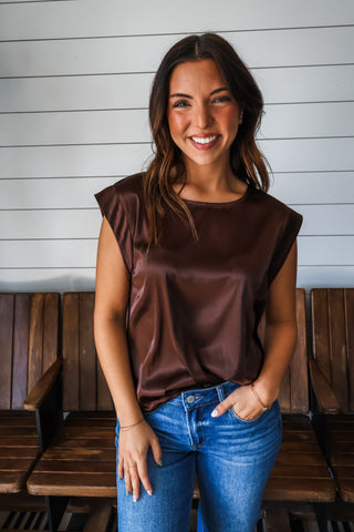 Effortlessly Elegant Satin Top • Dark Chocolate