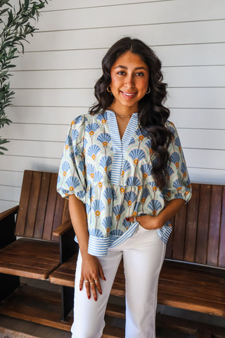 Garden Oasis Peplum Top • Blue Stripe