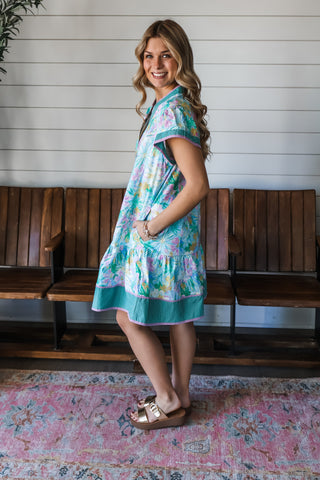 Daytime Blooms Shirtdress • Green/Pink - FINAL SALE
