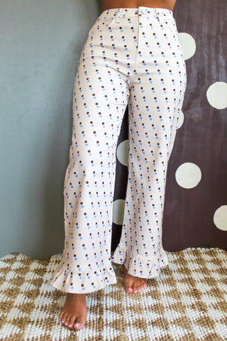 The Piper Dot Denim Pants • Oatmeal