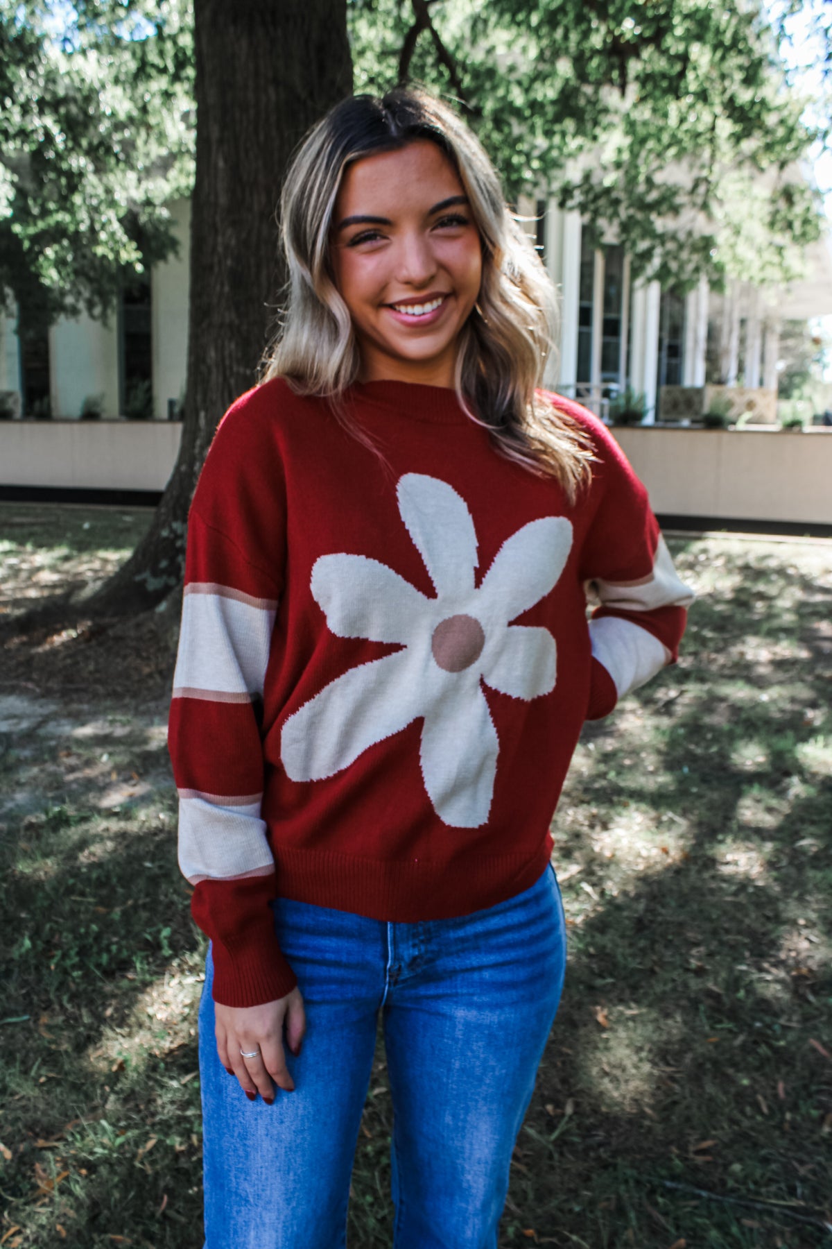 Picking Daisies Flower Sweater • Crimson