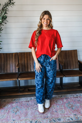 Clover Oversized Pocket Tee • Red