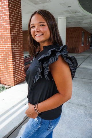 Halftime Hoorah Ruffle Top • Black