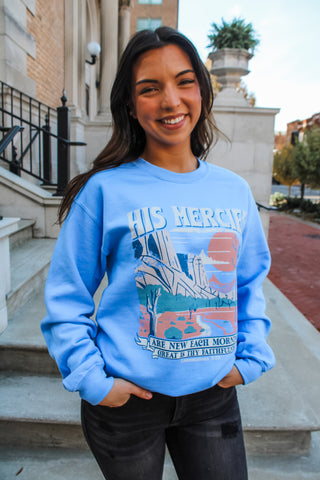 His Mercies Graphic Sweatshirt • Light Blue