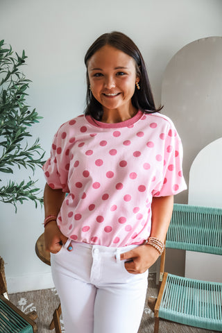 Poppy Polka Dot Pullover • Pink