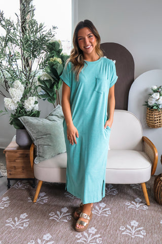 Out Of Pocket T-shirt Dress • Heather Green - FINAL SALE
