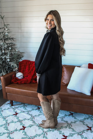 Toast To You Striped Trim Dress • Black