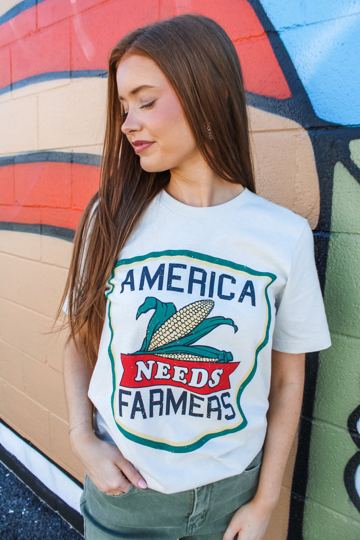 America Needs Farmers Graphic Tee • Light Taupe