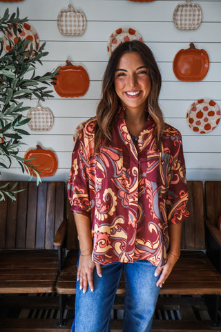 Fall Fever Satin Shirt • Wine