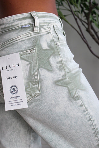 Averi Star Print Boyfriend Jean • Pistachio