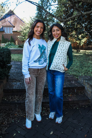 Winter Blooms Puffer Vest • Sage - FINAL SALE