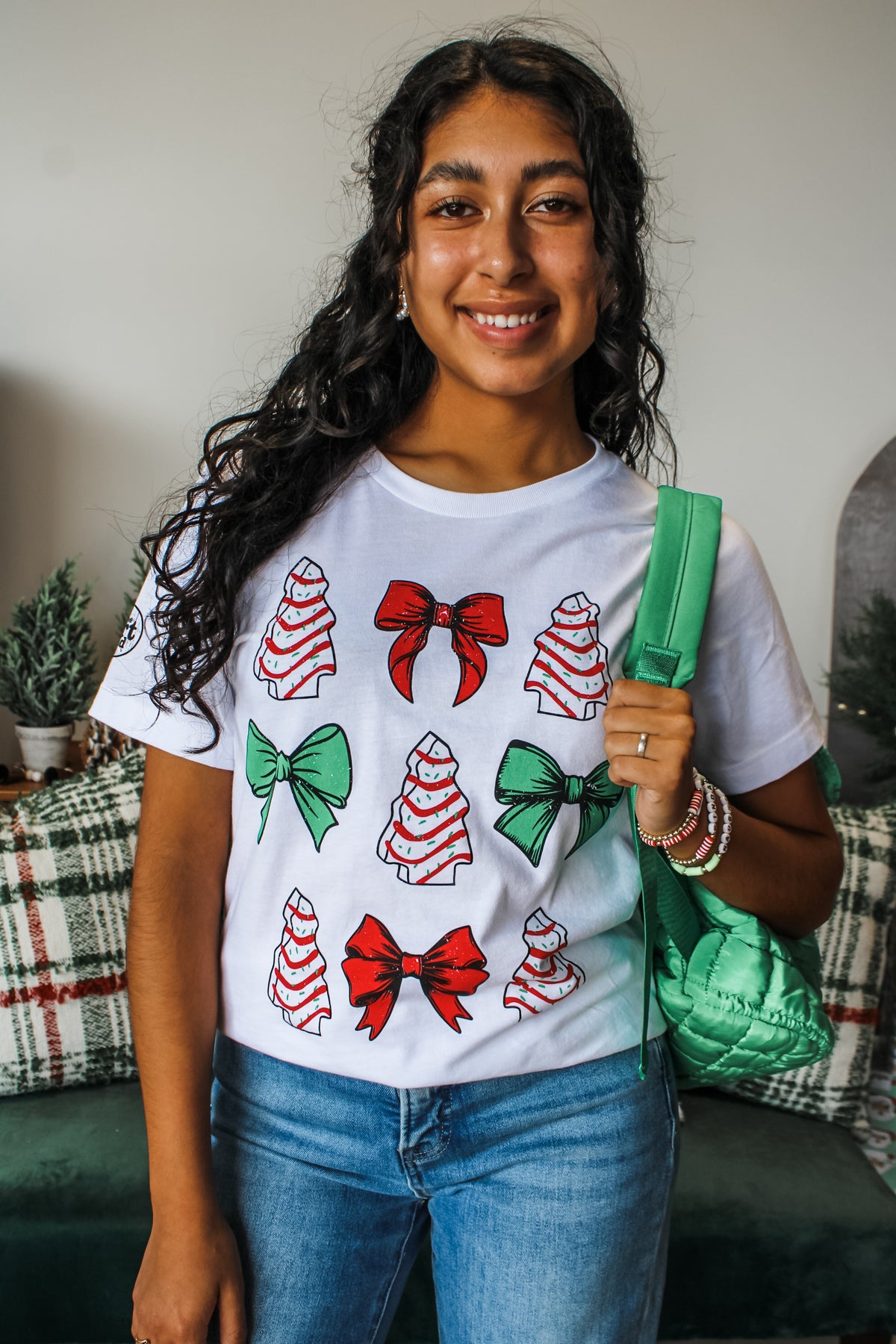 Christmas Cakes & Bows Graphic Tee • White