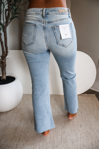 Sophia Mid Rise Ankle Flare • Light Wash