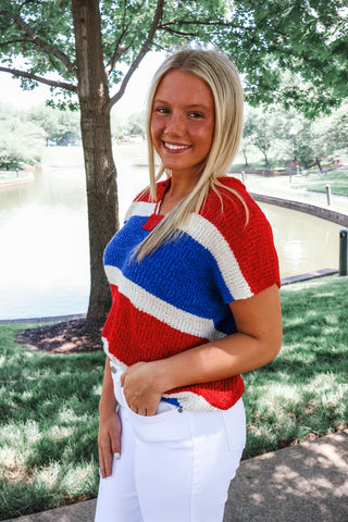Summer Sale 22 • Red Striped Color Block Top - FINAL SALE