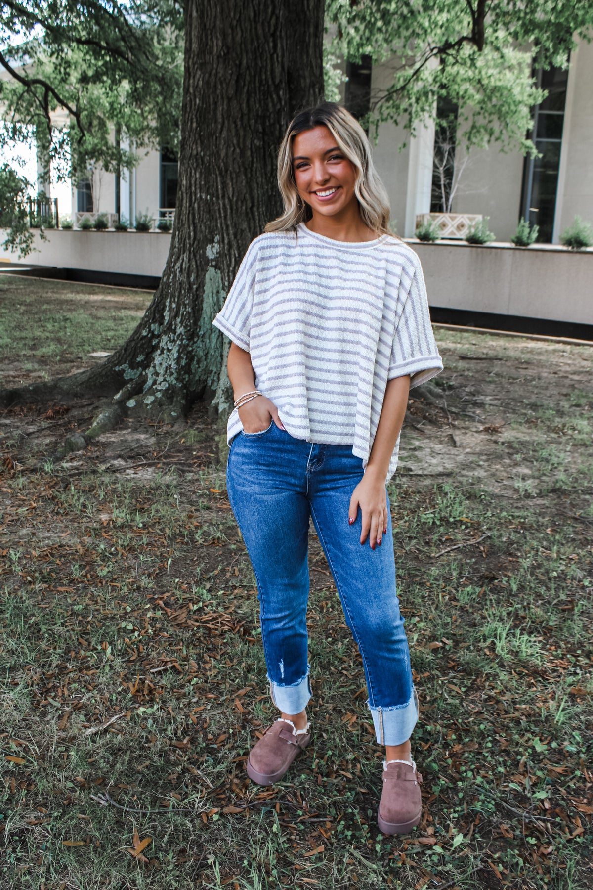 Stylish In Stripes • Ivory/Fog Grey