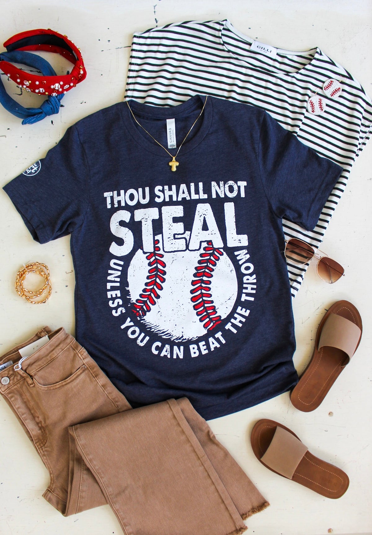 Thou Shall Not Steal Baseball Graphic Tee • Heather Navy