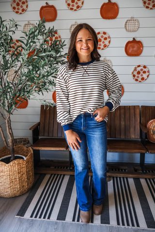 Sawyer Striped Crewneck • Brown/Navy