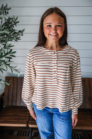 Fresh Fall Henley• Cider Stripe
