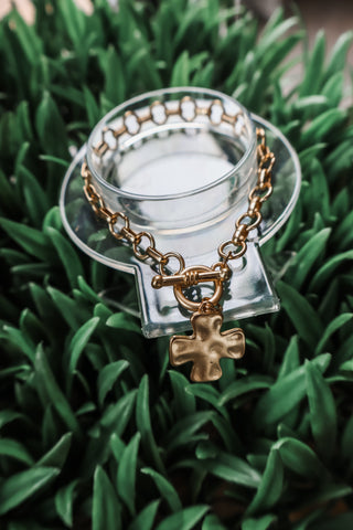 Cross Charm Toggle Bracelet • Matte Gold
