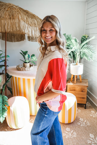 Chasing Sunsets Colorblock Top • Tomato