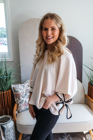 Fall Frenzy 3 • Champagne Bow Sleeve Blouse - FINAL SALE