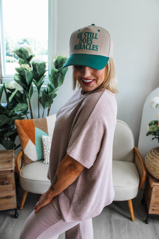 He Still Does Miracles Trucker Hat • Taupe/Green