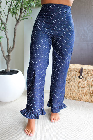 Dotted Darling Ruffle Pants • Navy